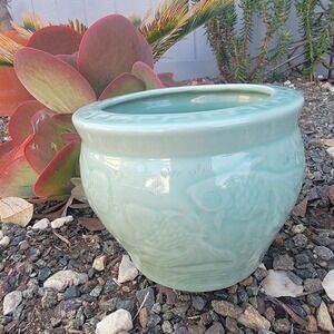 Vtg Chinese Celedon Koi Fish Flower Pot Fish Bowl